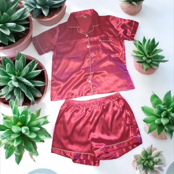 Satin Pink Pajama Set - Picture 1 of 3